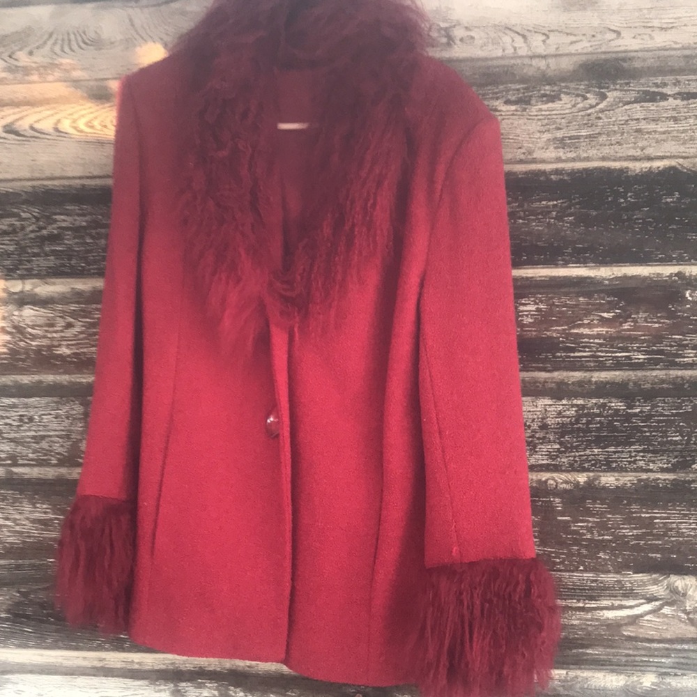Elegant Mongolian Lamb Fur-Trimmed Women's Coat Christmas Red Medium